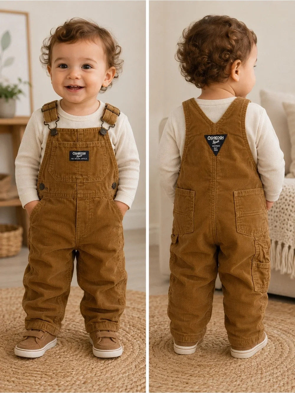 OshKosh B'gosh Tan Corduroy Fleece Lined Kids Overalls- size 12mo